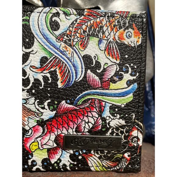 Ed Hardy Logo Plate Printed Y2K Style Deadstock Bifold Wallet Black - Picture 5 of 8